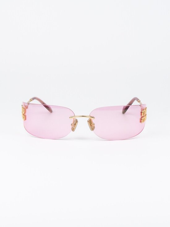 Miu Miu Women Sunglasses Gold Pink Mirror Rectangle Rimless MUA51S 5AK90Y main image 7